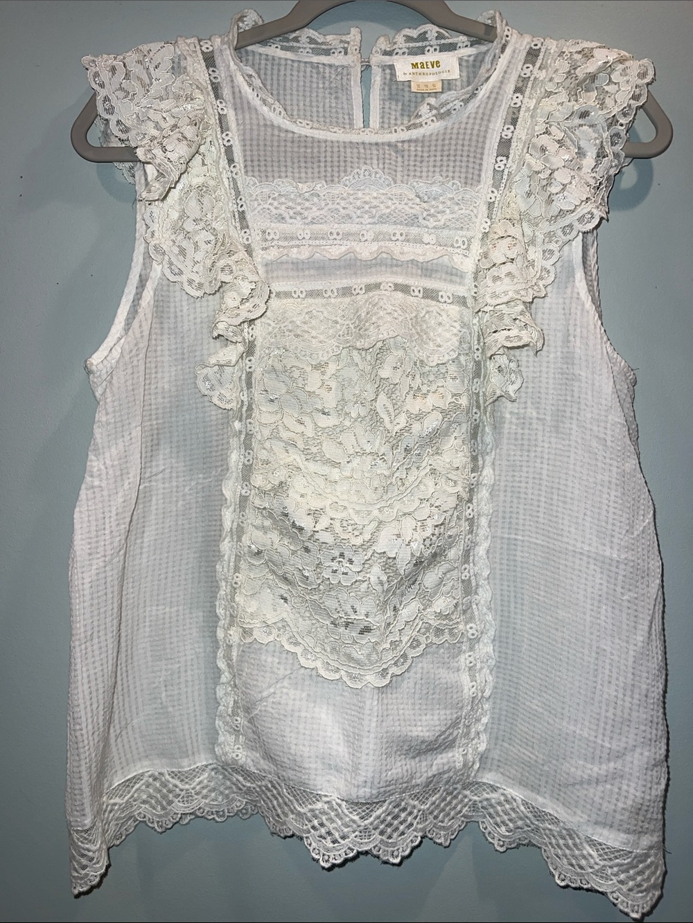 Maeve Ivory Lace Ruffle Sleeveless Top